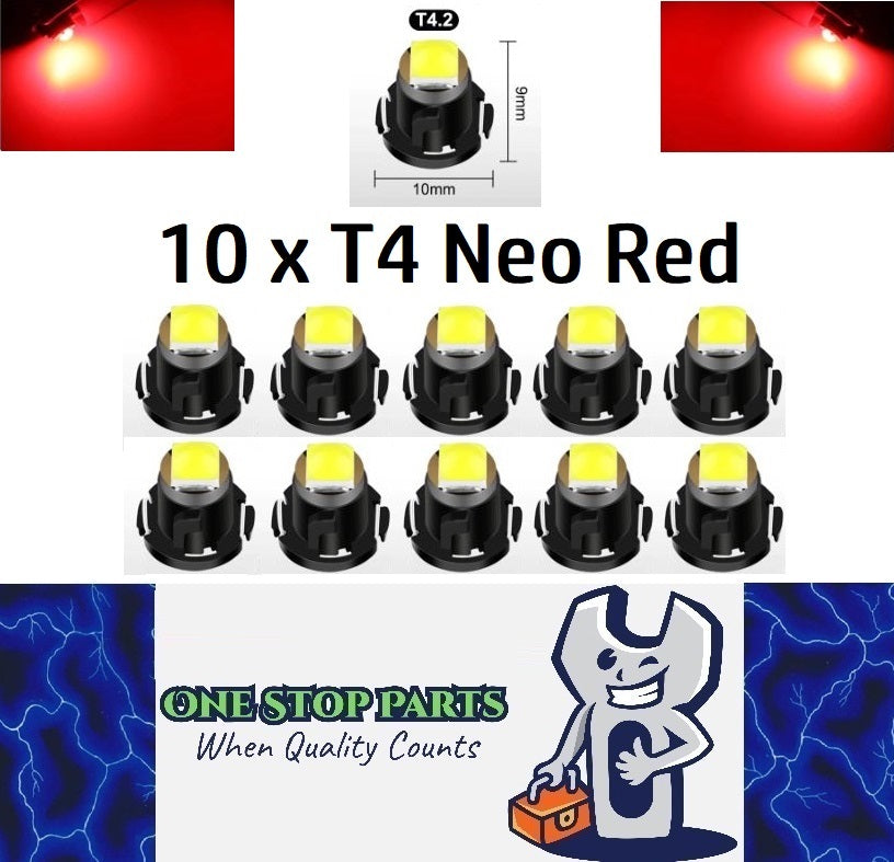 10 x T4.2 Neo 10mm 3030smd 12v Red Dash illumination LEDs T4 Red (10pcs)