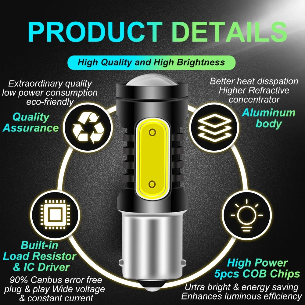2 x 3157 12v Cool White Dual Brightness LED 5smd COB super Bright (2pcs)
