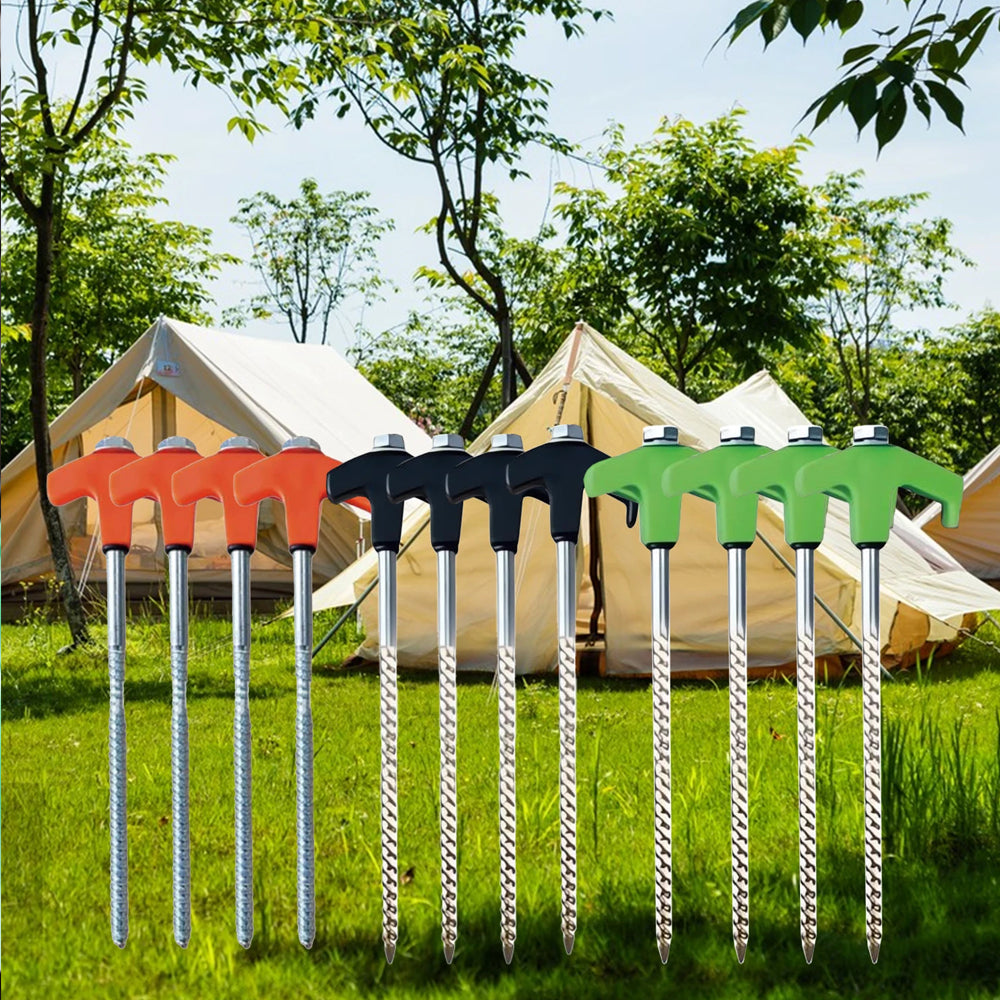 8 x Green Tent Stakes 20CM Screw in Tent Pegs Ground Nails Stakes for Camping