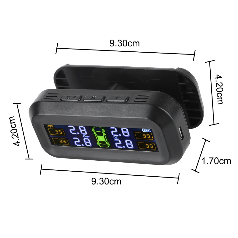 Tyre Pressure Monitoring System Car Tyre Alarm With 4 External Sensors USB Solar