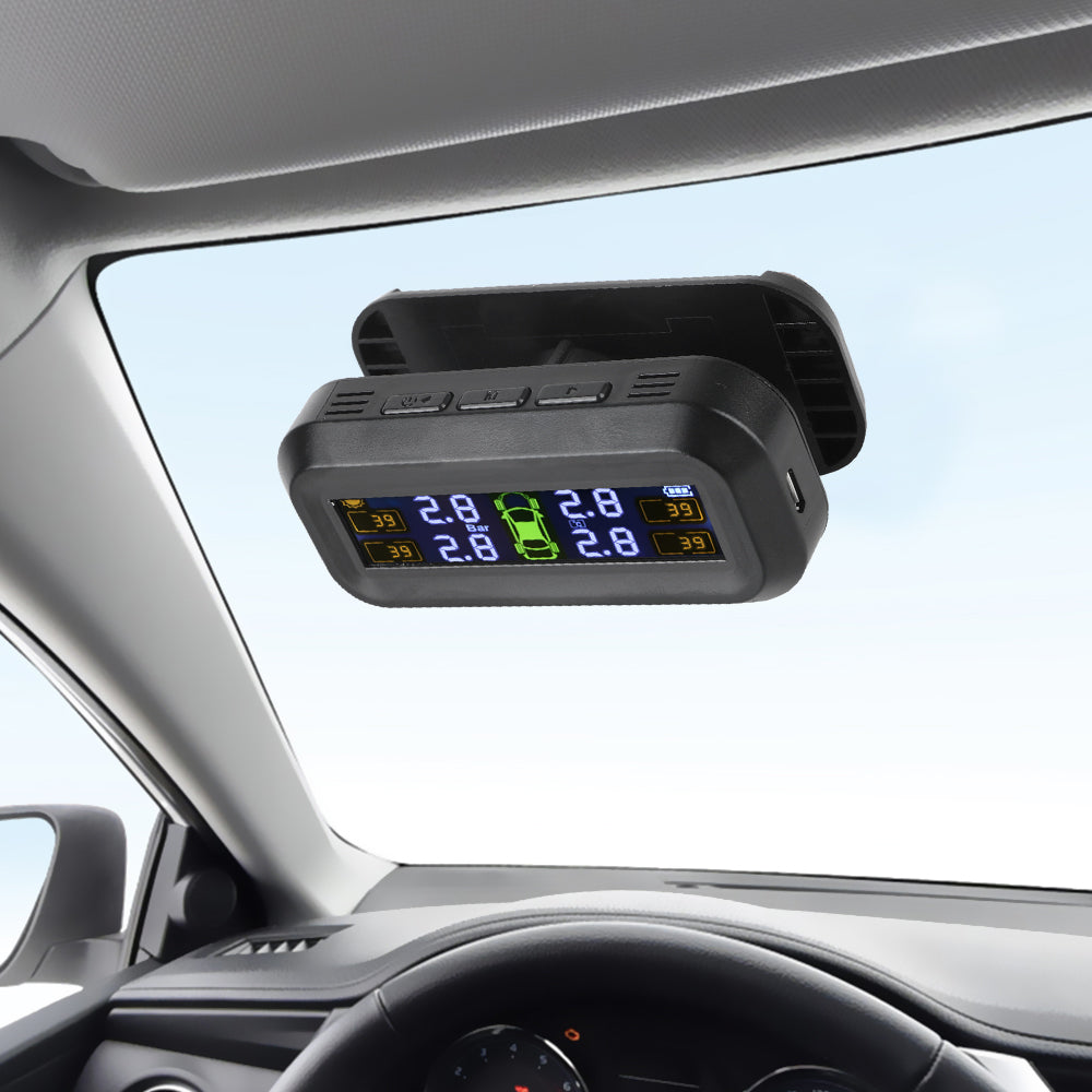 Tyre Pressure Monitoring System Car Tyre Alarm With 4 External Sensors USB Solar