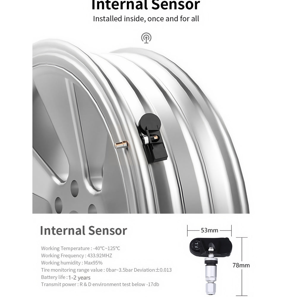 Tyre Pressure Monitor System TPMS Solar USB LCD Tire Alarm 4 Internal Sensors