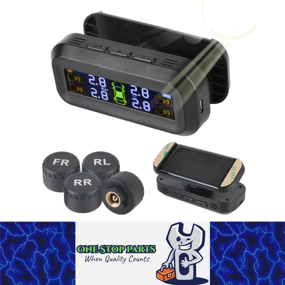 Tyre Pressure Monitoring System Car Tyre Alarm With 4 External Sensors USB Solar