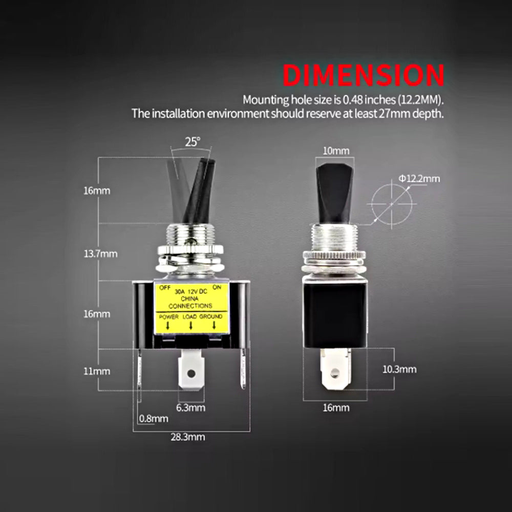 Yellow LED 30A 12V Toggle Switch 2 Position SPST ON Off Car Boat Toggle Switch