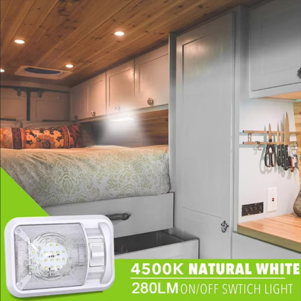 12v 24 Cool White LED Interior Dome Lamp with Switch with Transparent Lens