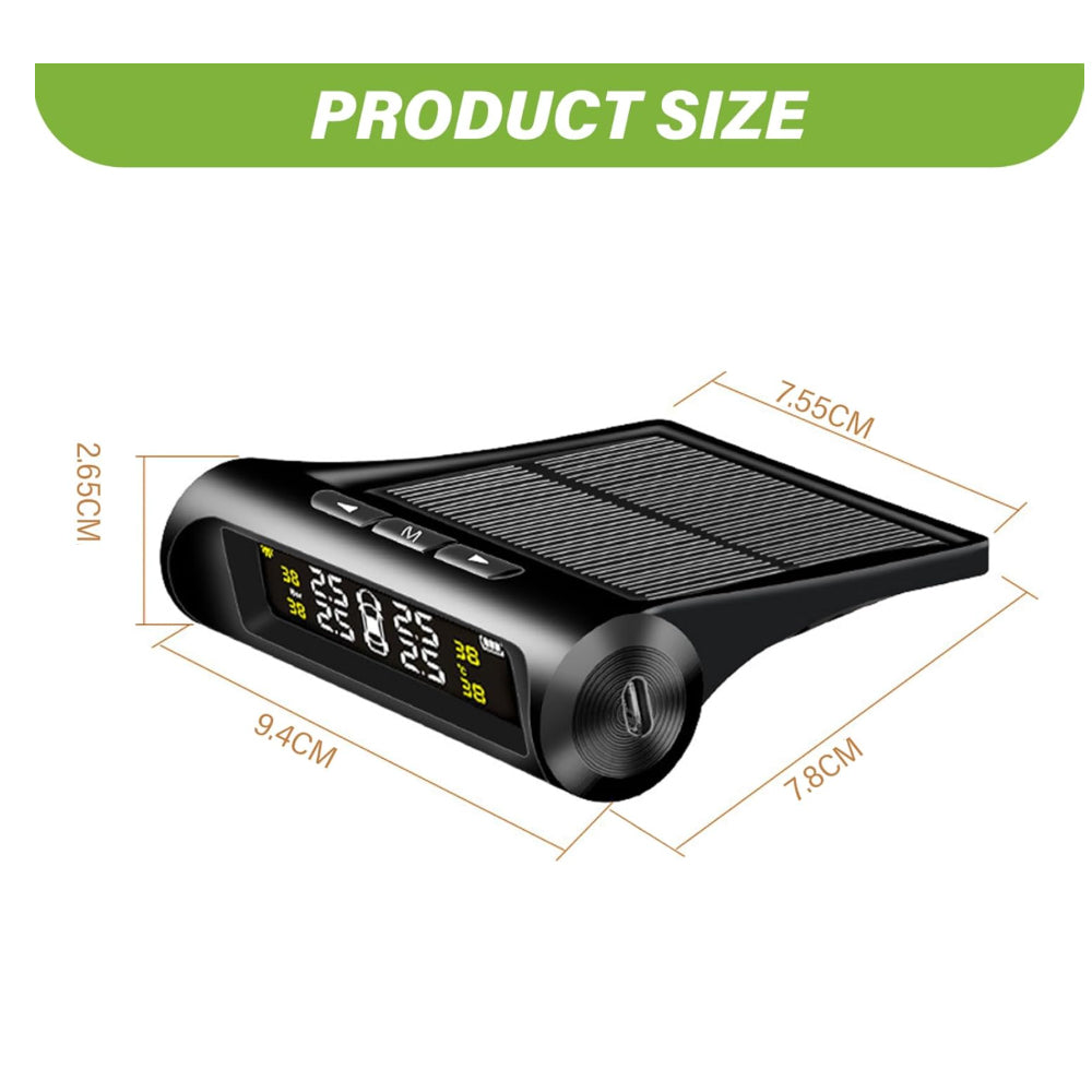 Tyre Pressure Monitor TPMS Solar USB LCD Display 4 Sensors Car Alarm System