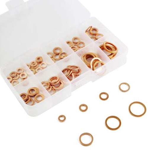 100 Copper Washer Gasket Nut And Bolt Set Flat Ring Seal Assortment Kit (100pcs)