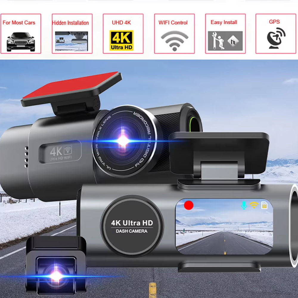 Dash Cam Dual Lens 4K Car Camera Night Vision Recorder WiFi GPS 24H Parking