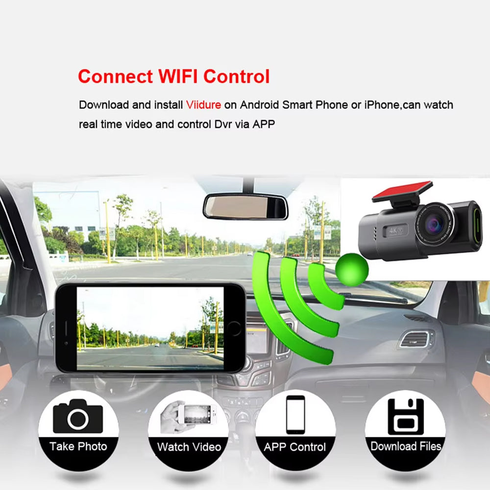 Dash Cam Dual Lens 4K Car Camera Night Vision Recorder WiFi GPS 24H Parking