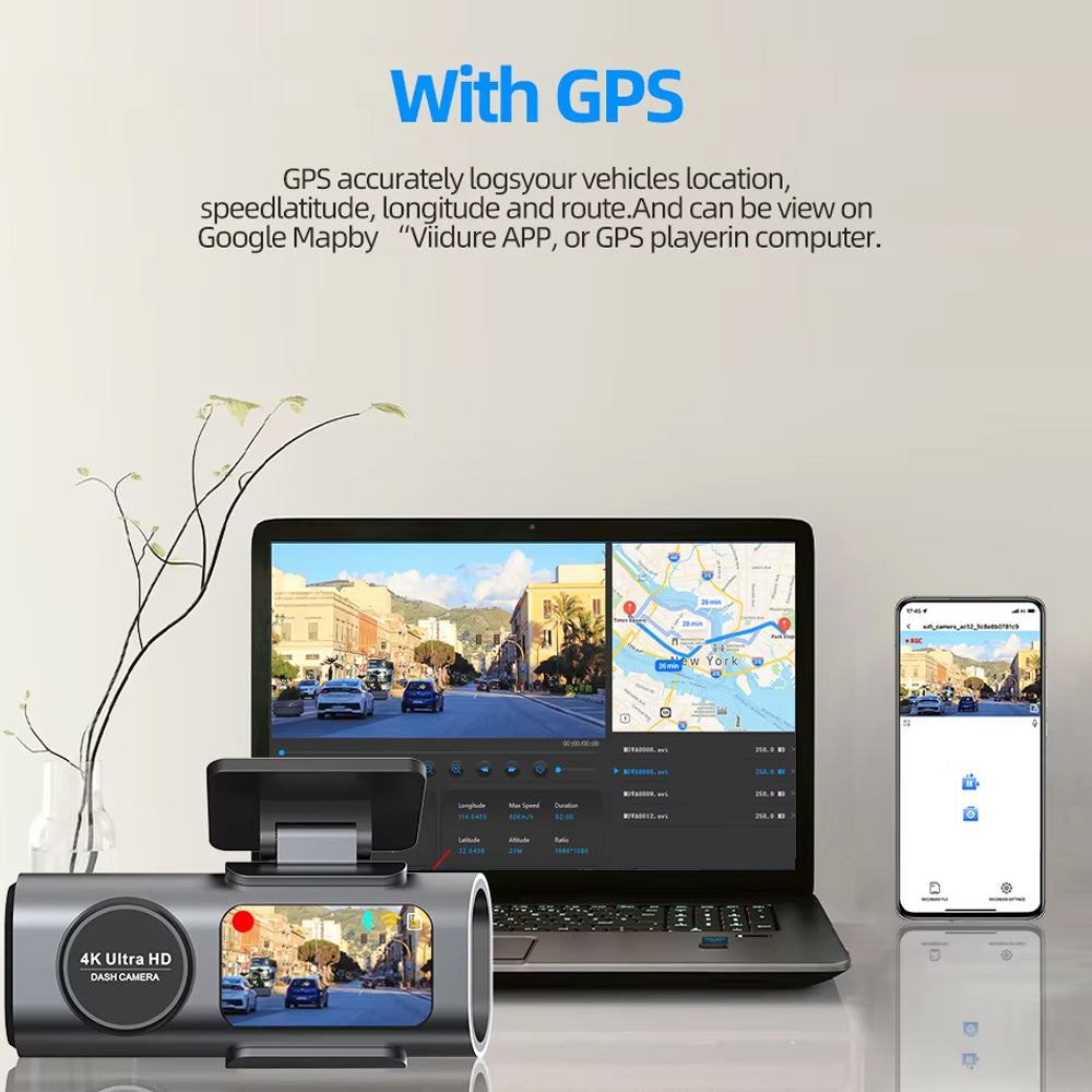 Dash Cam Dual Lens 4K Car Camera Night Vision Recorder WiFi GPS 24H Parking