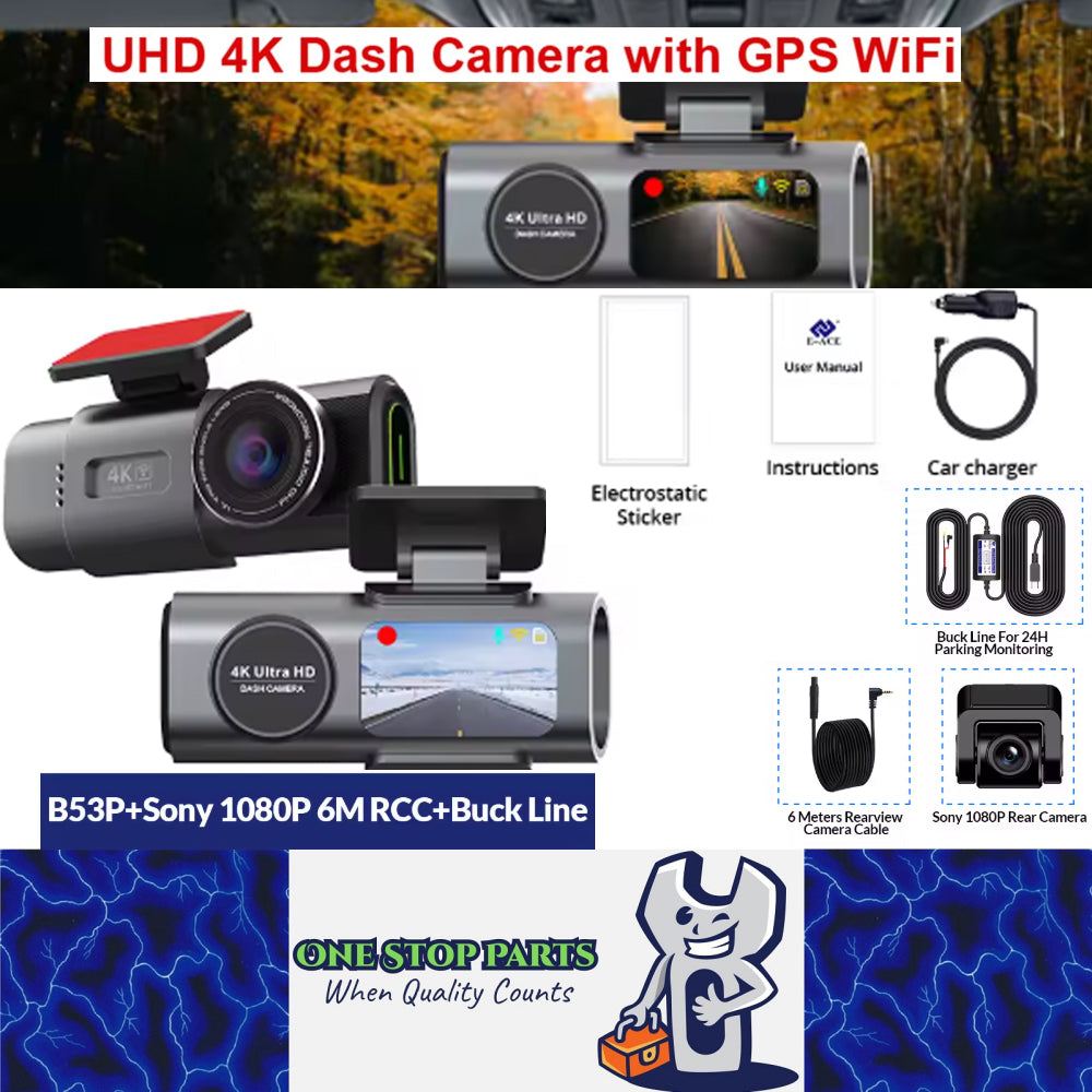 Dash Cam Dual Lens 4K Car Camera Night Vision Recorder WiFi GPS 24H Parking