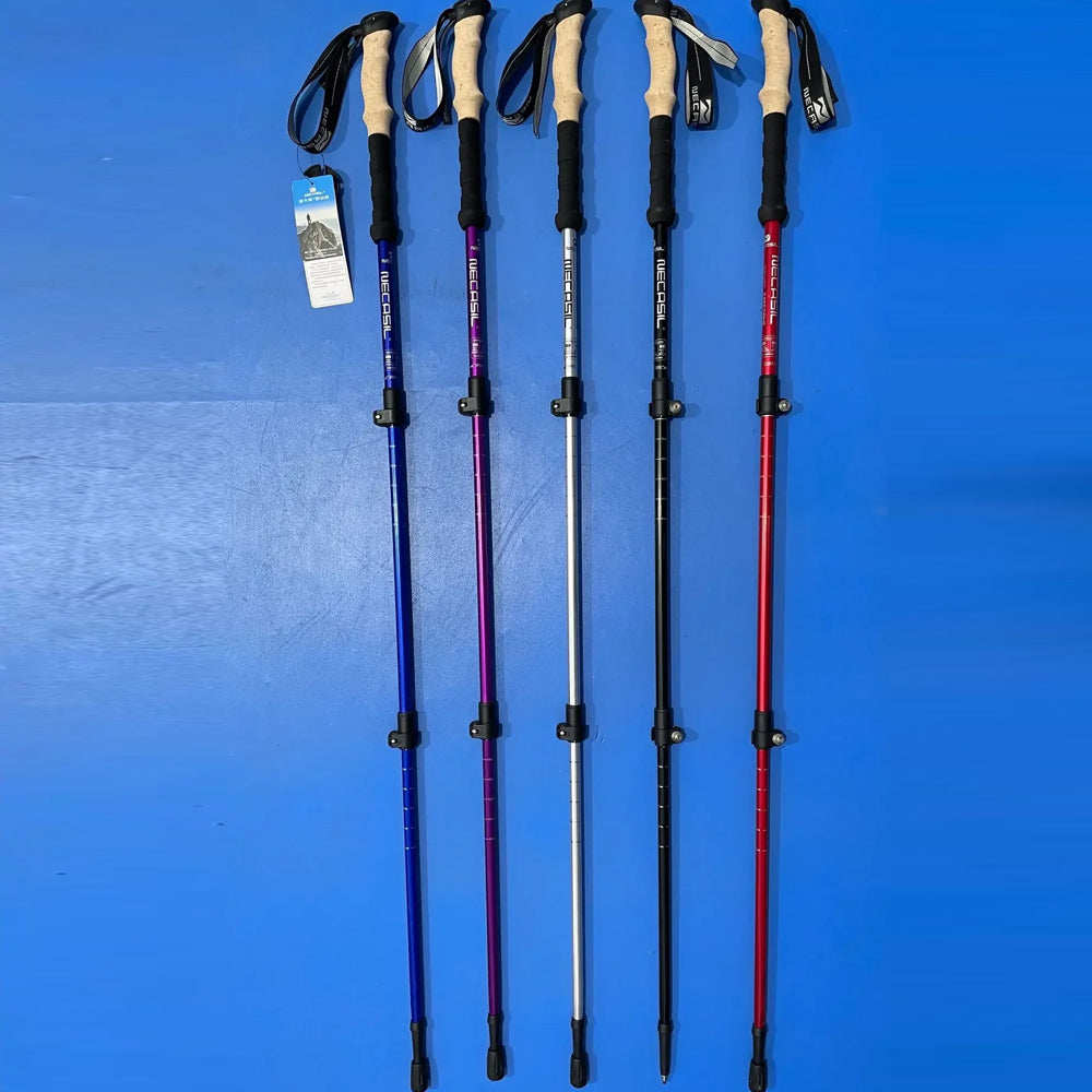 2pcs Blue Ultralight Trekking Poles Folding Aluminum Walking Sticks Hiking Canes