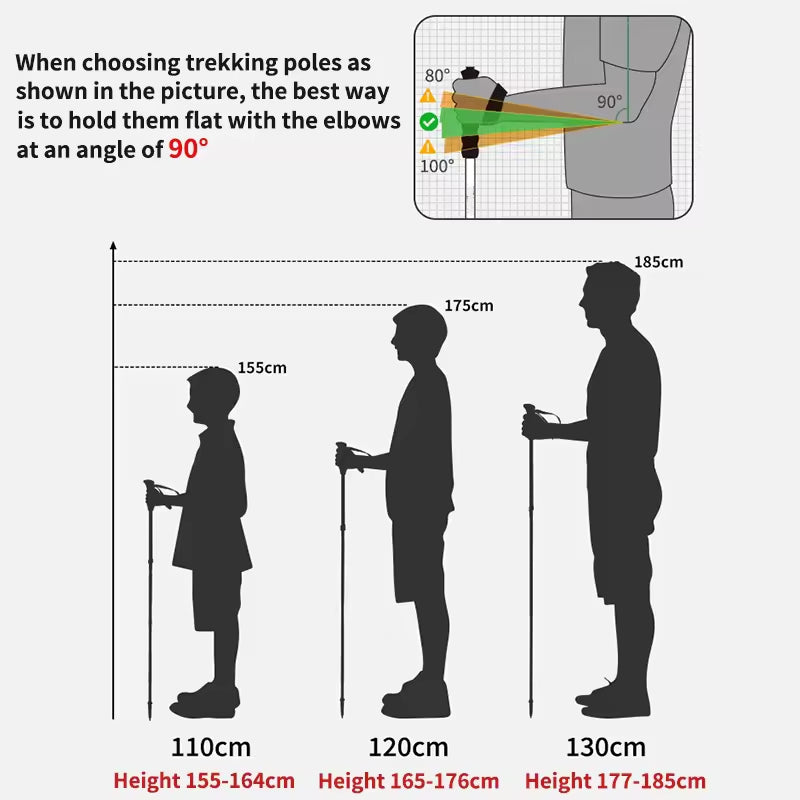 2pcs Silver Ultralight Trekking Poles Folding Aluminum Walking Stick Hiking Cane
