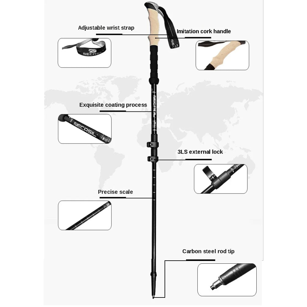2pcs Black Ultralight Trekking Poles Folding Aluminum Walking Stick Hiking Canes