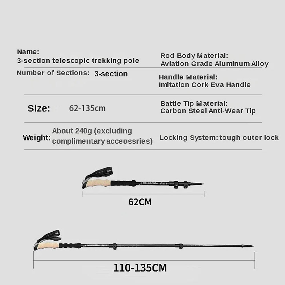 2pcs Blue Ultralight Trekking Poles Folding Aluminum Walking Sticks Hiking Canes