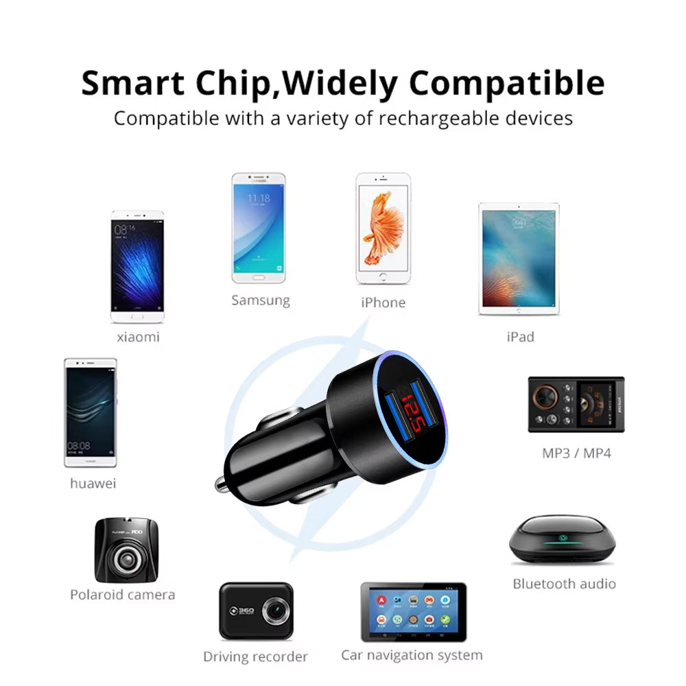 Dual USB Car Charger Cigarette Lighter Adapter Fast 3.1A QC3.0 LED Digital 1pc