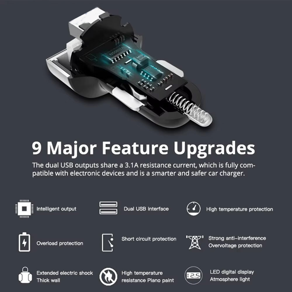 Dual USB Car Charger Cigarette Lighter Adapter Fast 3.1A QC3.0 LED Digital 1pc