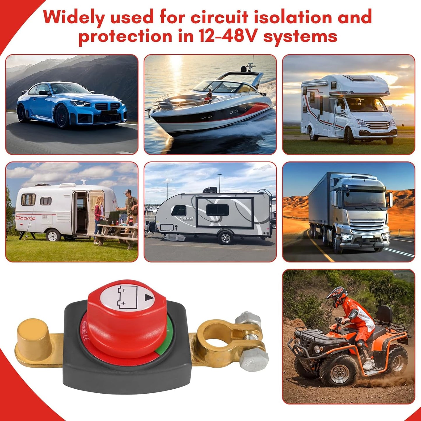 12V - 48V Heavy Duty Positive Terminal Isolator Switch Bike Boat Golf Cart Buggy