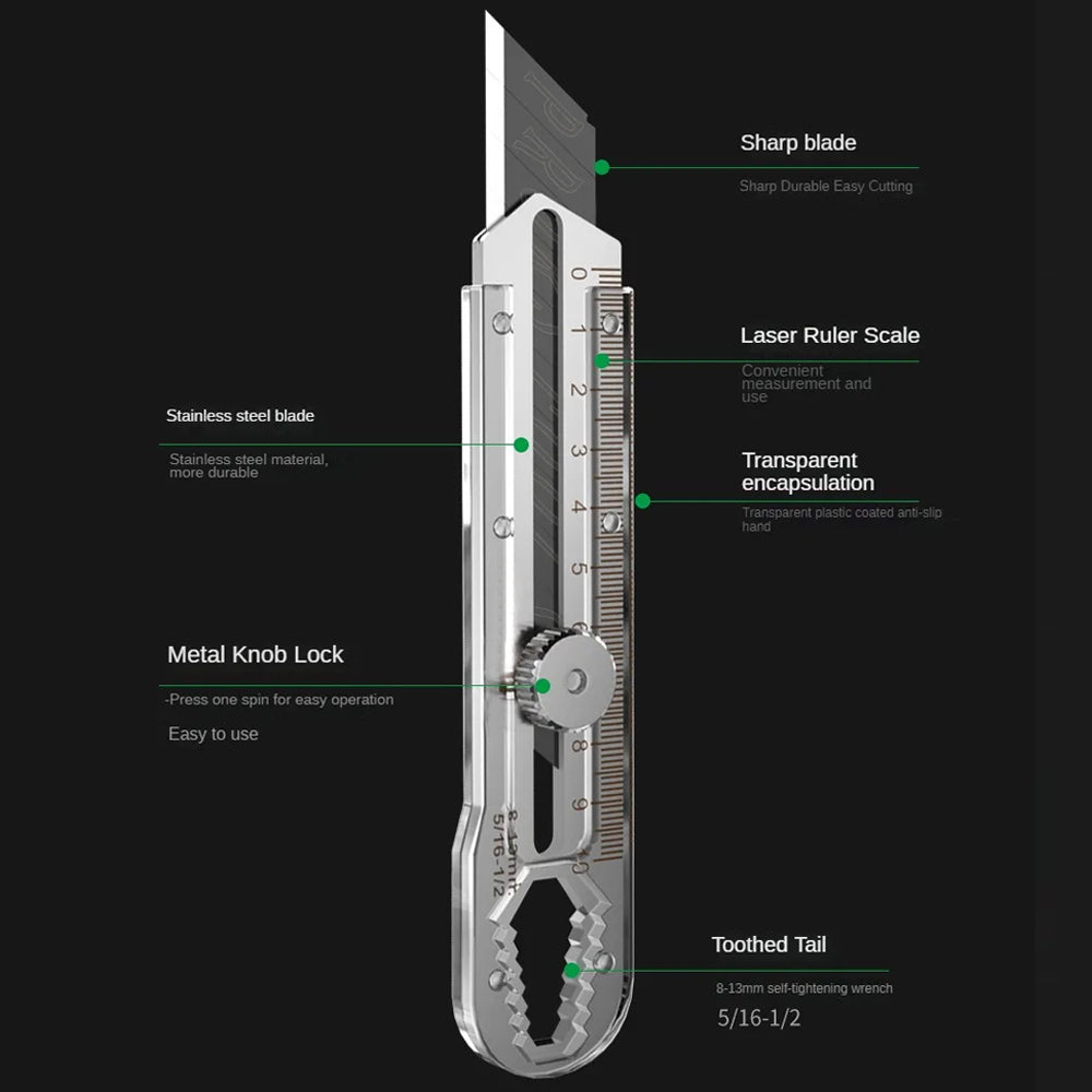 Utility Knife Box Cutter Multitool Stainless Steel Cutter Knife with 10pcs Blade