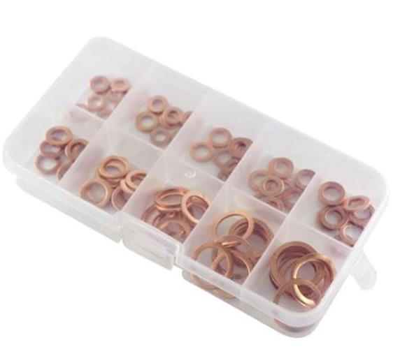 100 Copper Washer Gasket Nut And Bolt Set Flat Ring Seal Assortment Kit (100pcs)