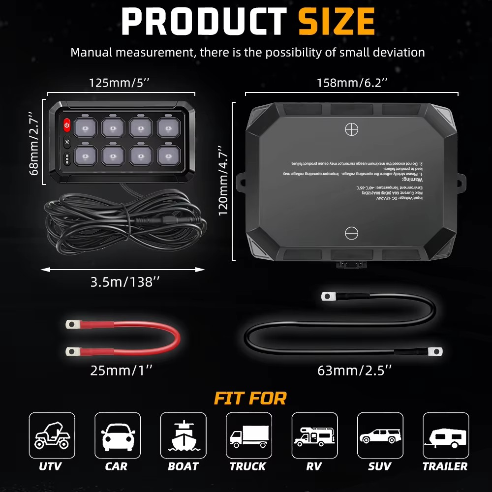 12v - 24v 8 Gang Bluetooth LED Touch Switch Panel Blue Car or Boat + App Control
