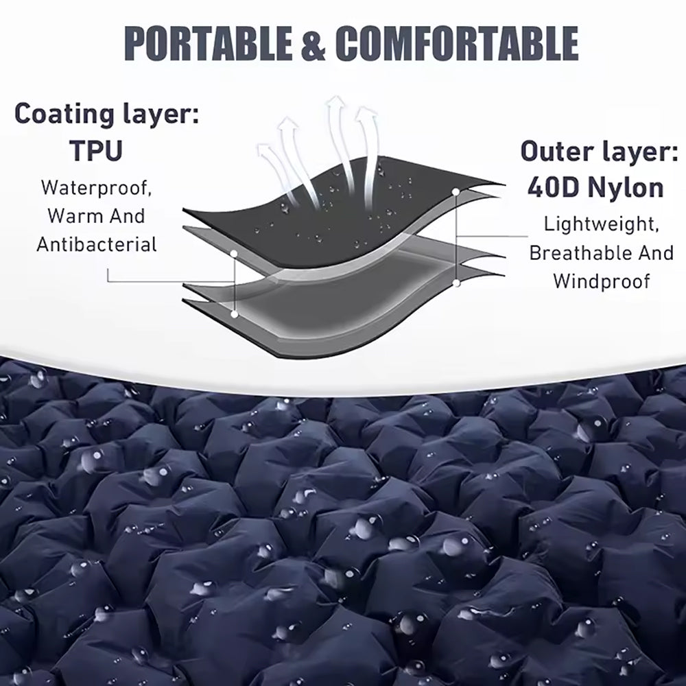 DarkBlue Outdoor DoubIe Inflatable Mattress with Pillow Sleeping Pad Camping Mat