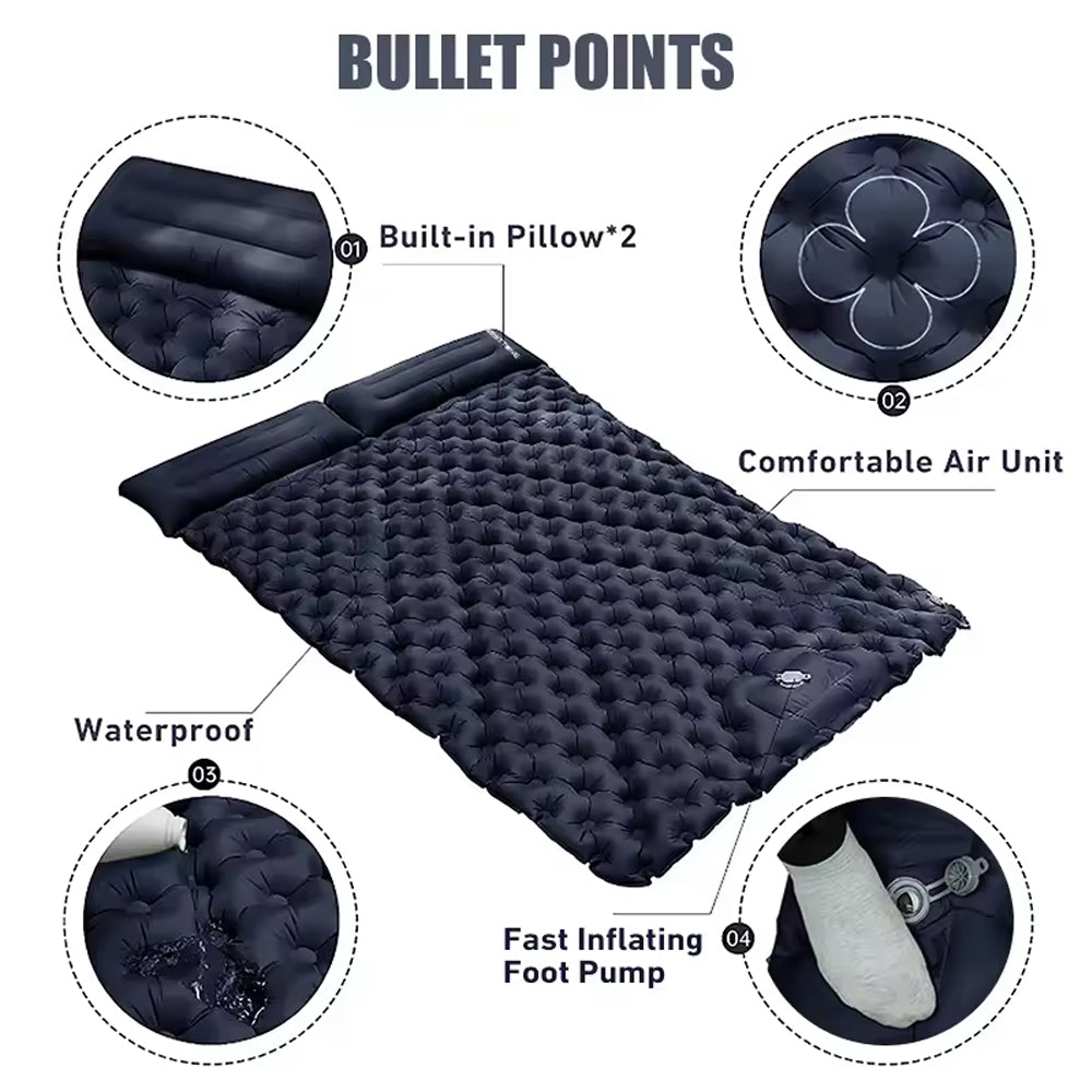 Khaki Outdoor DoubIe Inflatable Mattress with Pillow Sleeping Pad Camping Mat