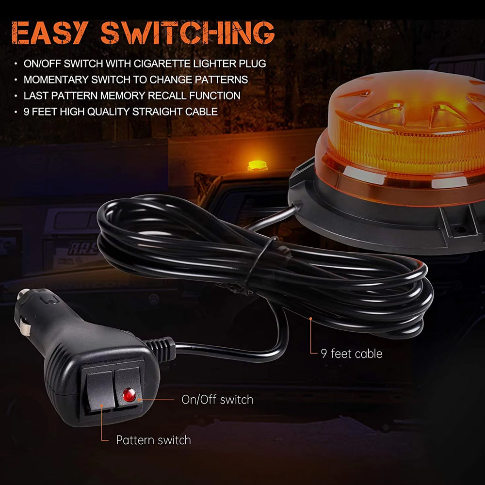 Amber LED Emergency Strobe Light Magnetic Roof Flashing Beacon Warning Light
