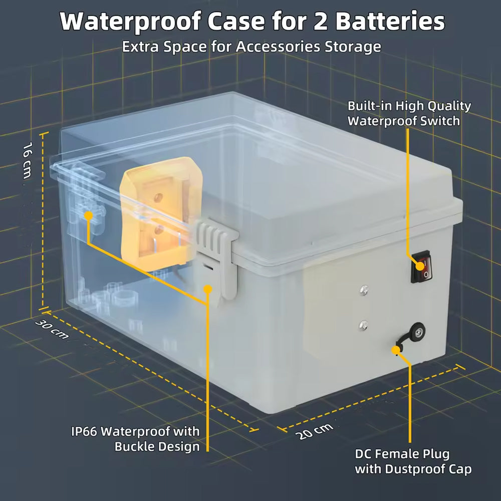 Waterproof Box for Starlink Mini with Dual Dewalt Battery Adapter DC Plug Switch