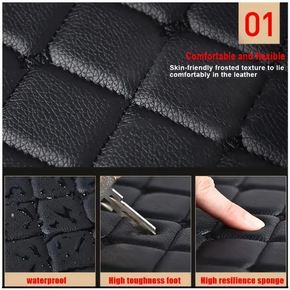 5 x Beige Waterproof Leather Car Floor Mats Universal Auto Foot Pad Protector