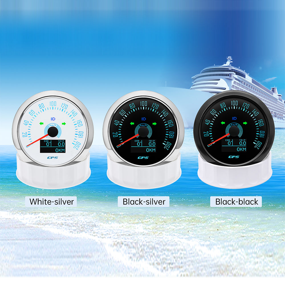 12v - 24v 85mm Hole White GPS Speedo 0-200kmh odo trip white 7 color backlight