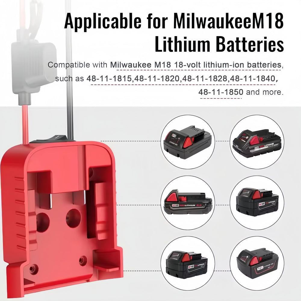 2 x Power Wheel Battery Adapters Converter with Switch for Milwaukee M18 Battery
