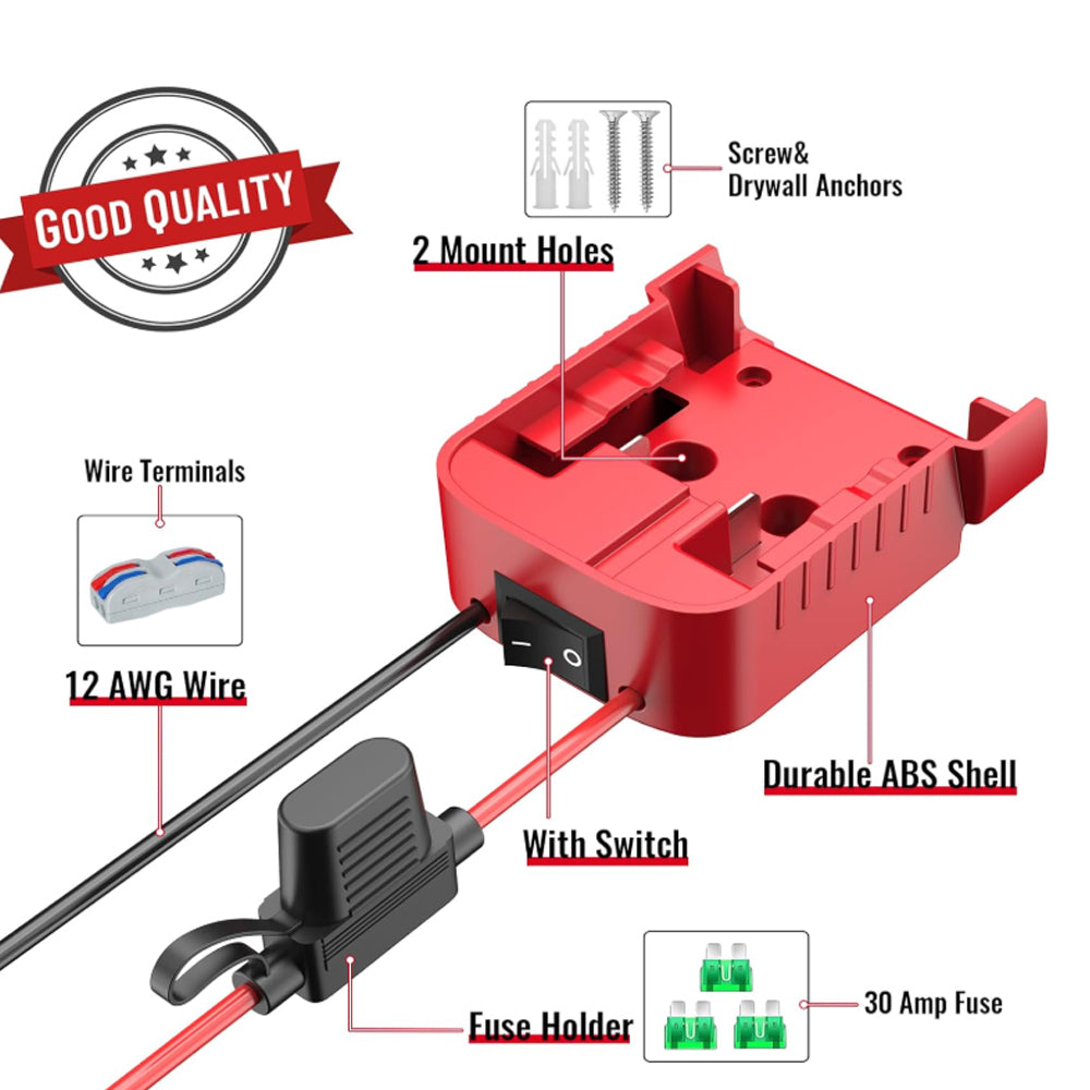 2 x Power Wheel Battery Adapters Converter with Switch for Milwaukee M18 Battery