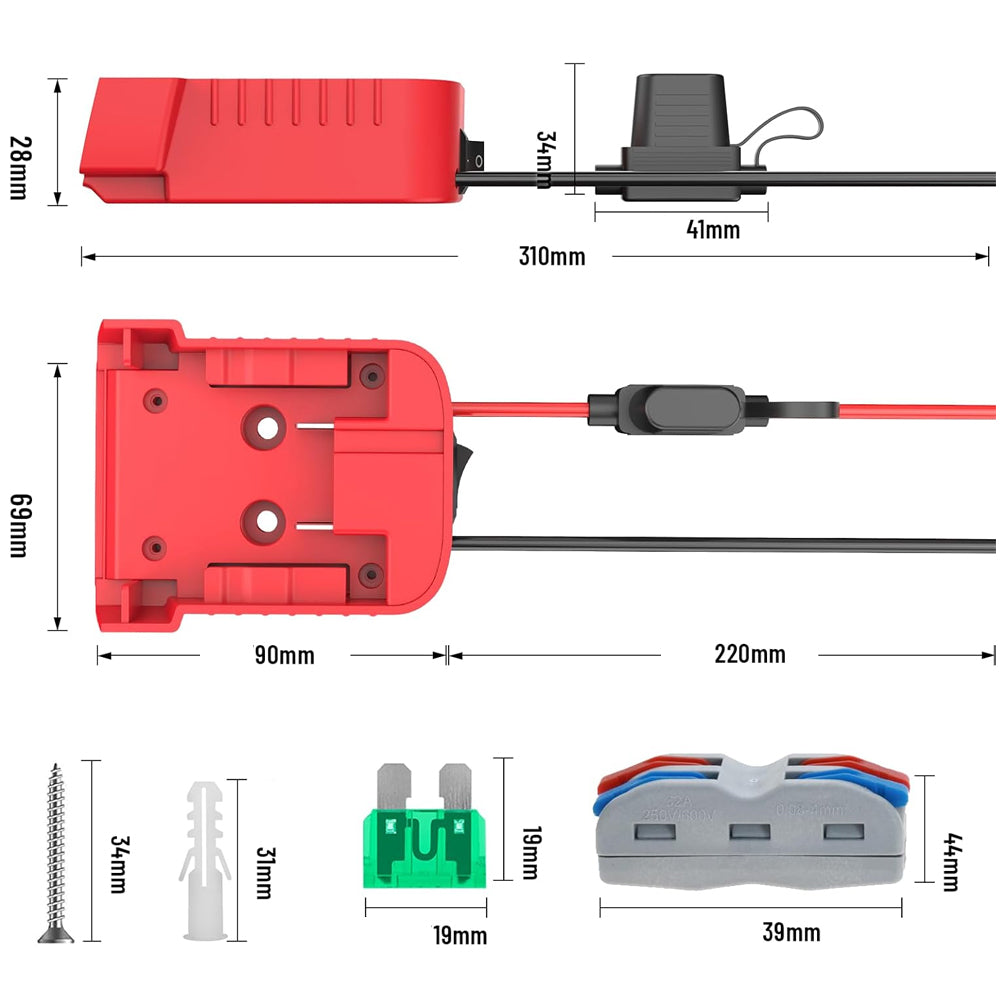 2 x Power Wheel Battery Adapters Converter with Switch for Milwaukee M18 Battery