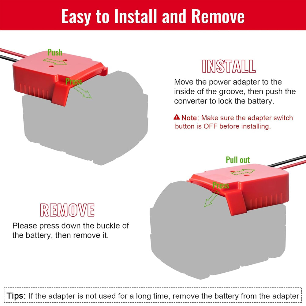 2 x Power Wheel Battery Adapters Converter with Switch for Milwaukee M18 Battery