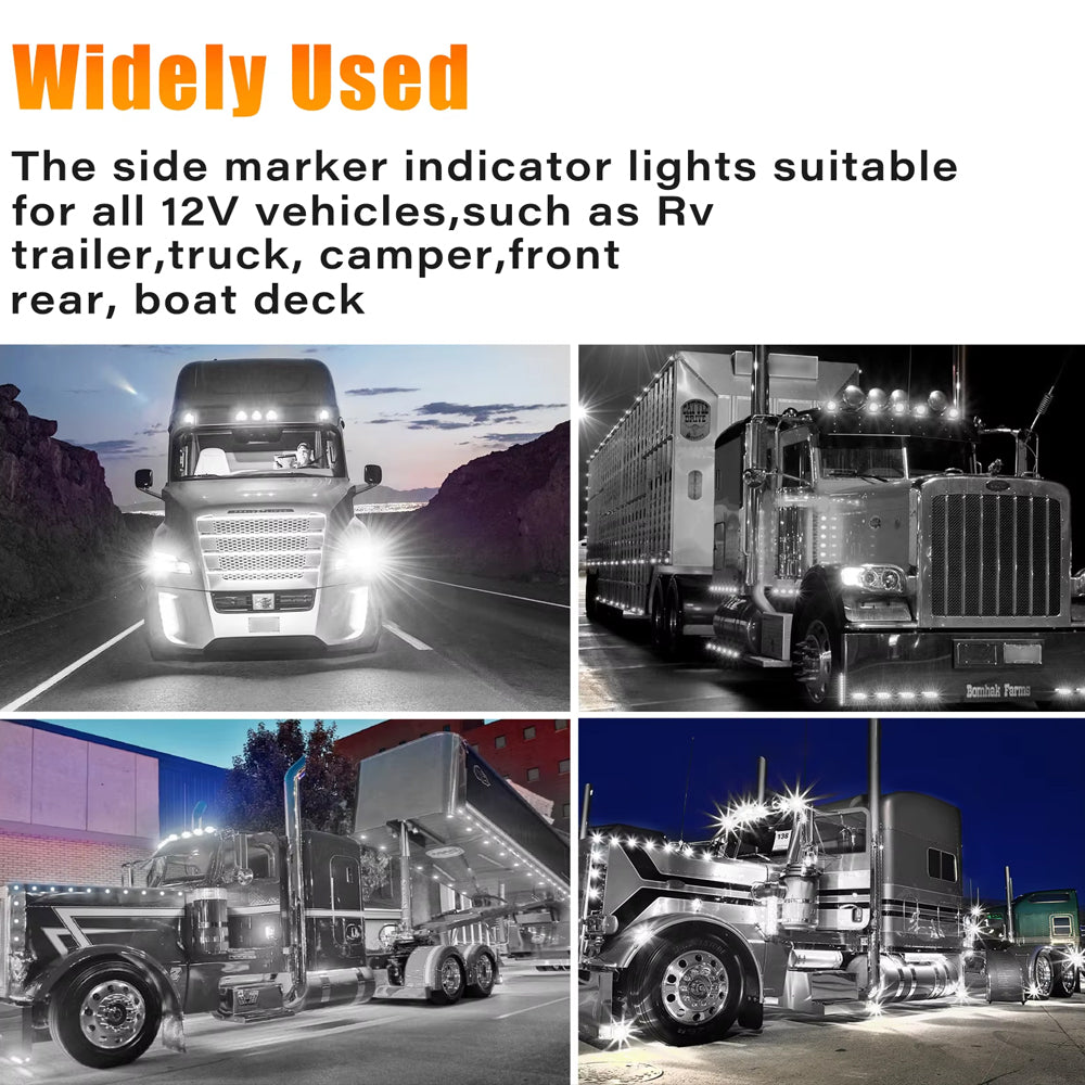 50 x White Round LED Front Marker Lamps 1.91CM 3LED 12V LED Front Marker Lights