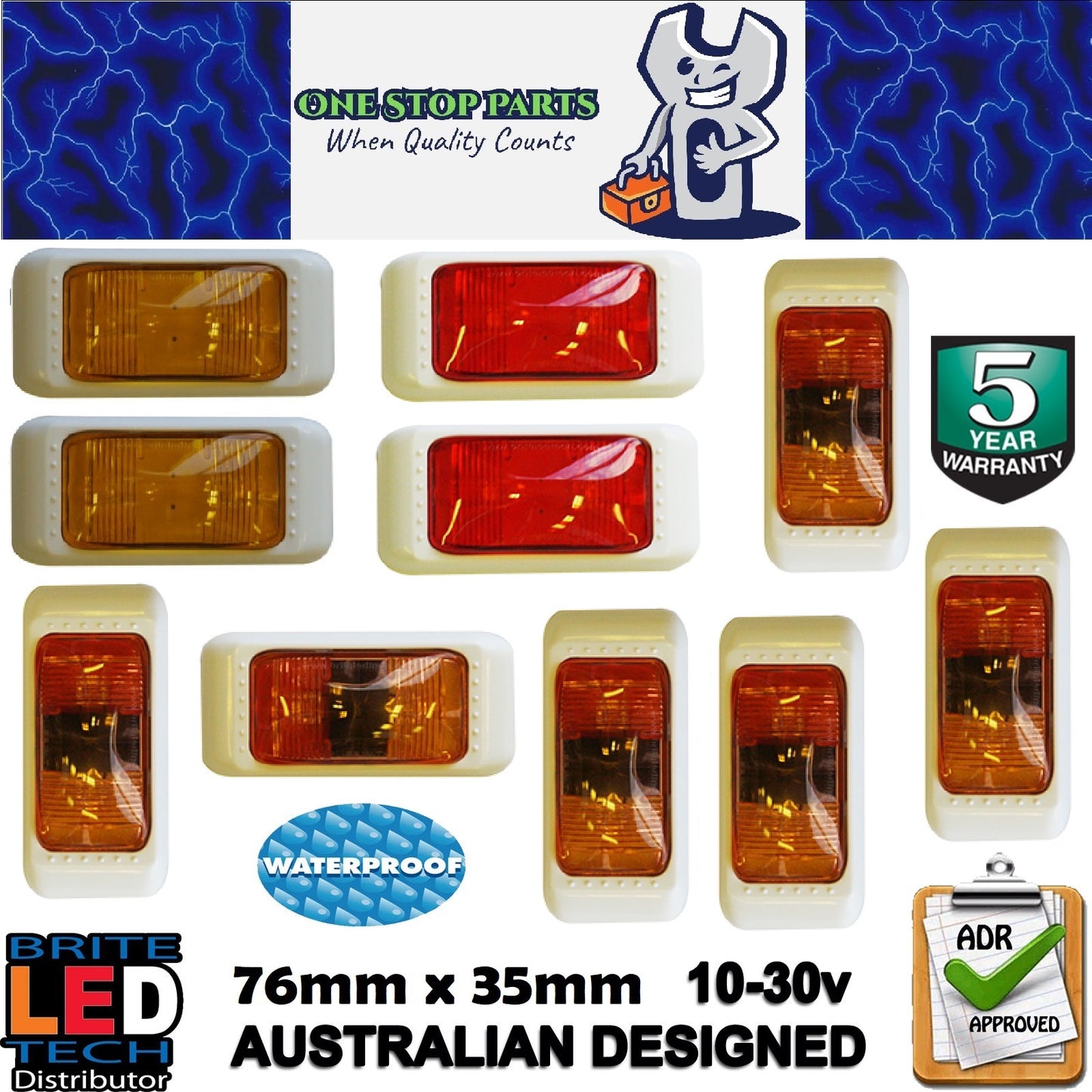 10 x MIXED LED LAMPS LED MARKER LIGHTS WHITE BODY 6x Amber/Red 2 x Amber 2 x Red