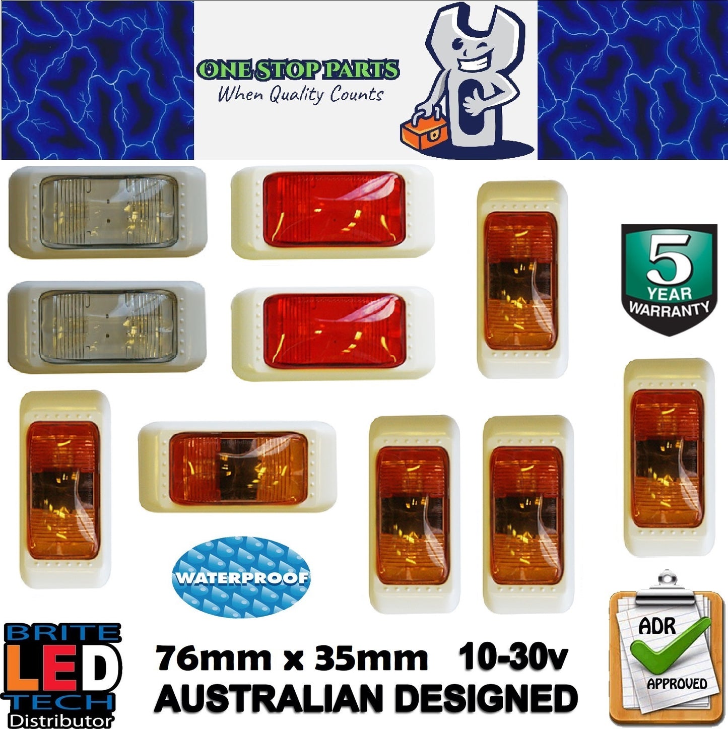 10 x MIXED LED LAMPS LED MARKER LIGHTS WHITE BODY 6x Amber/Red 2 x White 2 x Red