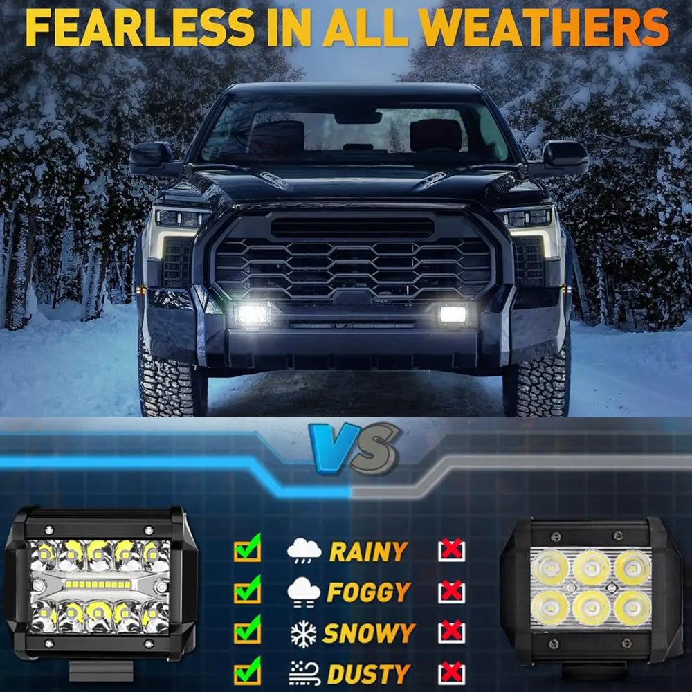 2x Yellow LED Light Bar 30W 102x80mm Flood Spot Beam LED Work Light with Harness