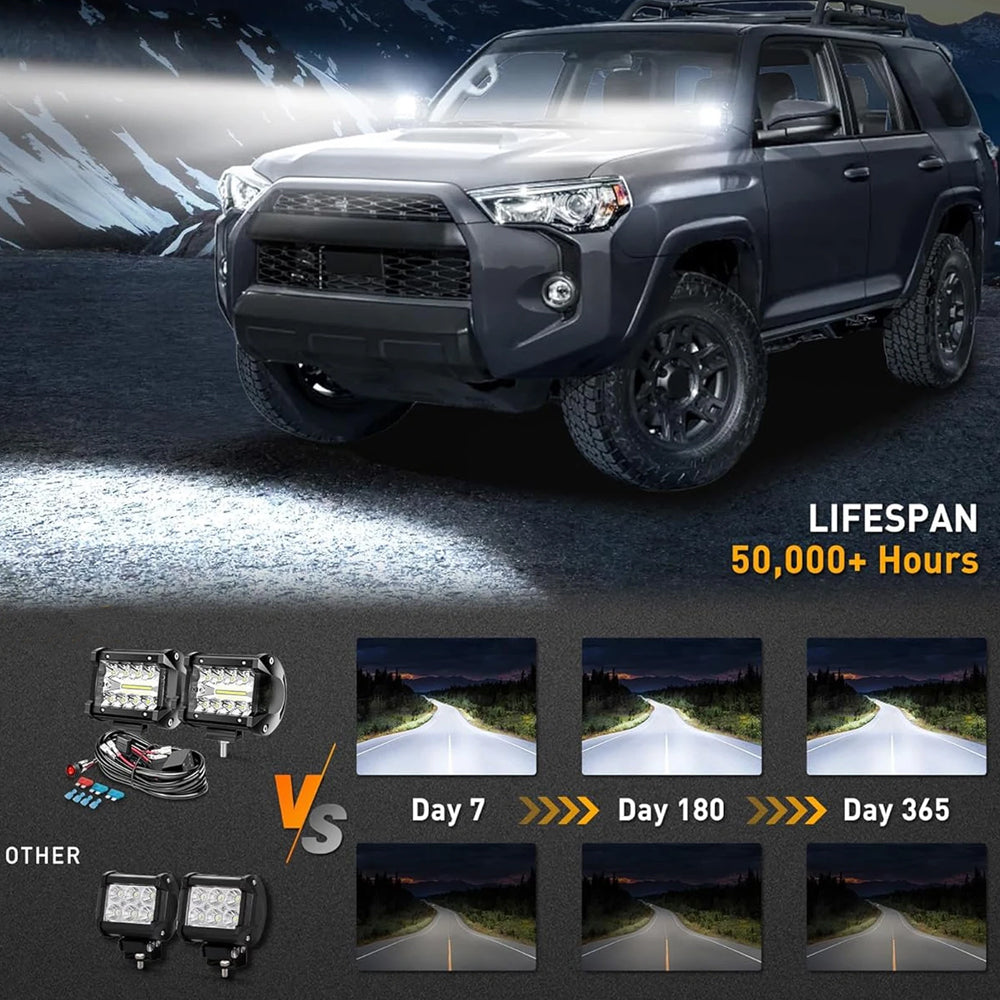 2x White LED Light Bar 30W 102x80mm Flood Spot Combo LED Work Light with Harness