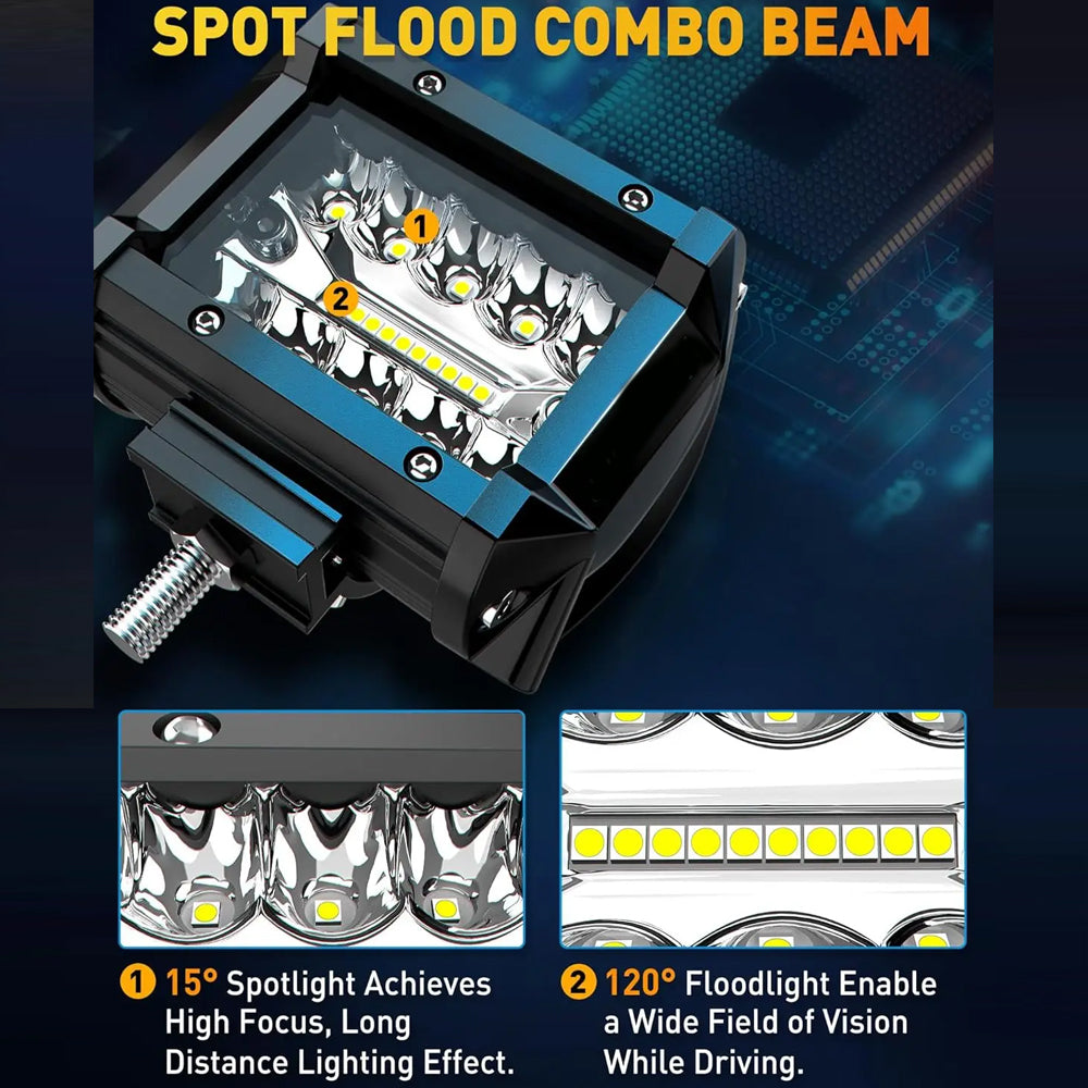 2x Yellow LED Light Bar 30W 102x80mm Flood Spot Beam LED Work Light with Harness