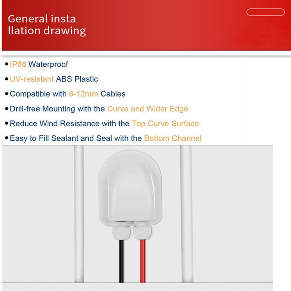 White Waterproof Solar Panel Double Cable Entry Box Ideal for Roof of Caravan