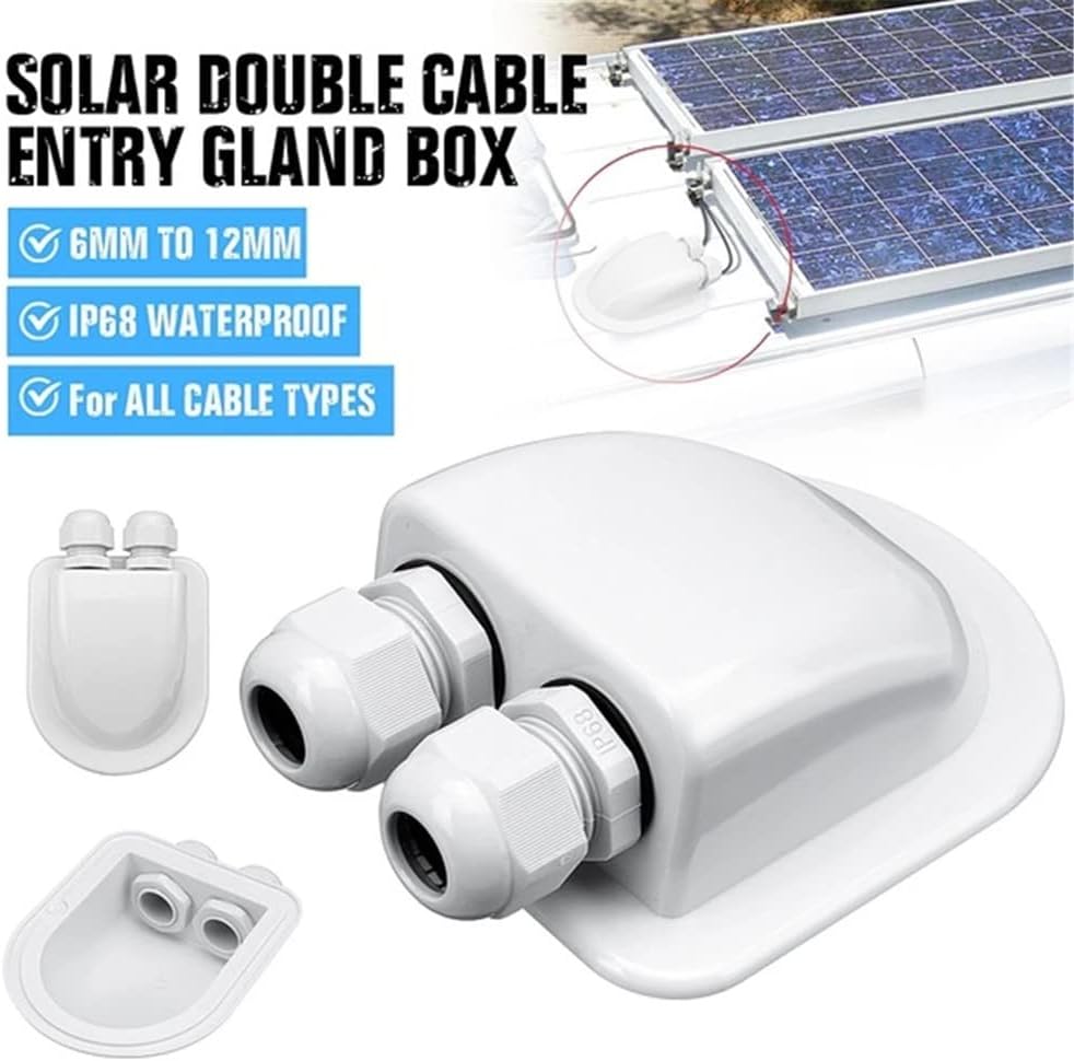 White Waterproof Solar Panel Double Cable Entry Box Ideal for Roof of Caravan