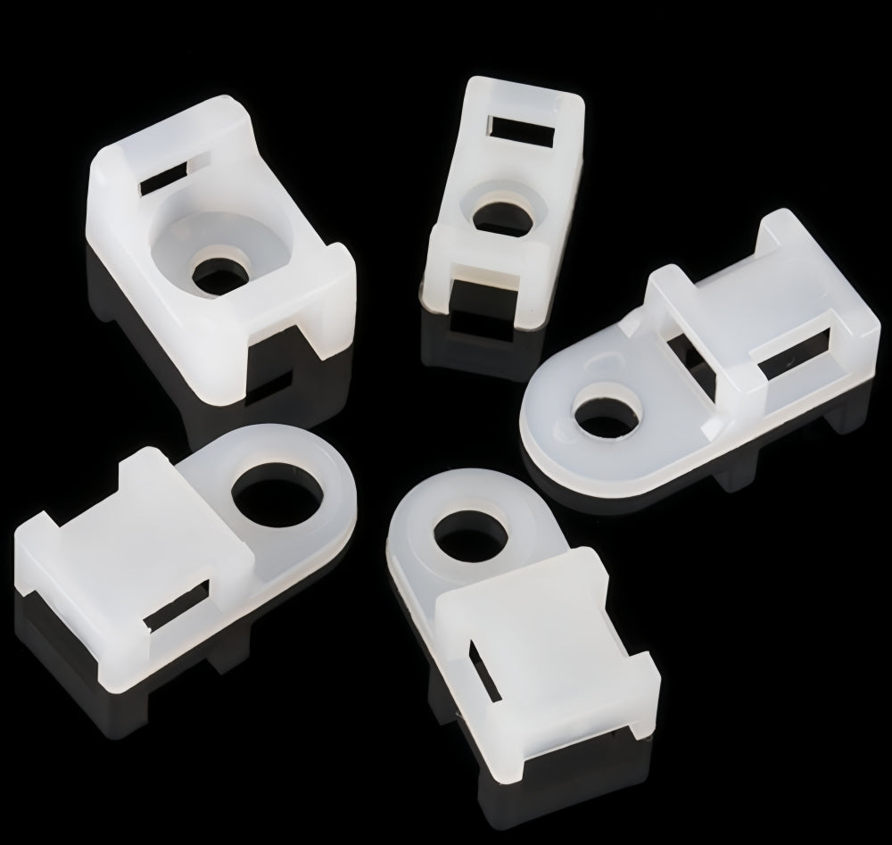 100 X White Cable tie Mounts Plastic 4.3mm screw or pop rivet base for cable tie