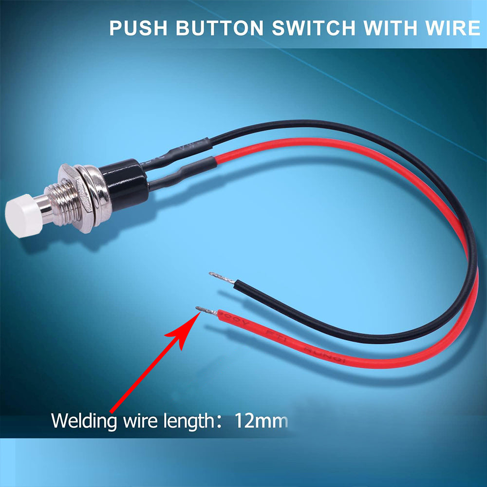 5 x White Push Button Switches 7mm ON/OFF SPST Panel Mount Switches 20cm Wire