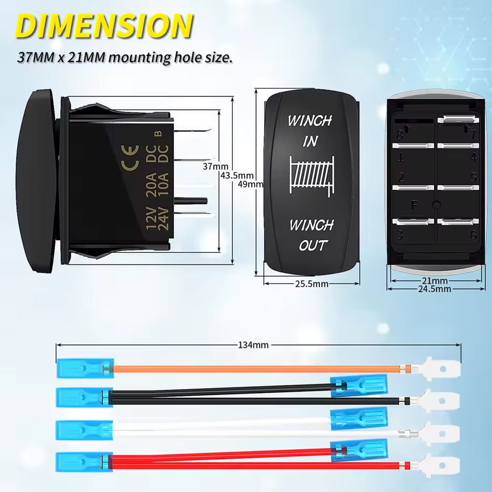 Winch Switch Winch in Winch Out Momentary On/Off/On 7 Pin Winch Rocker Switch