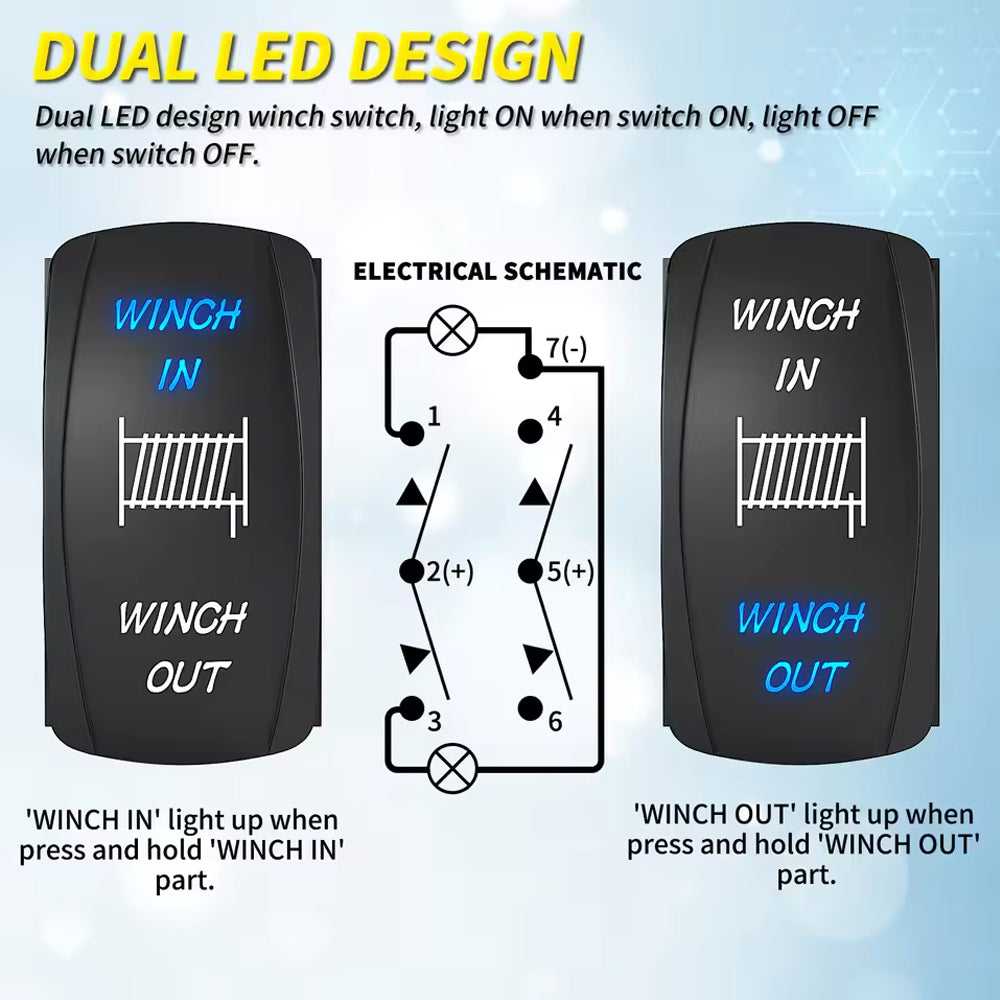 Winch Switch Winch in Winch Out Momentary On/Off/On 7 Pin Winch Rocker Switch