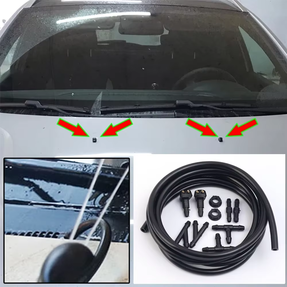 Windscreen washer kit 1m Hose spray heads Joiners T pieces Splitters Pack
