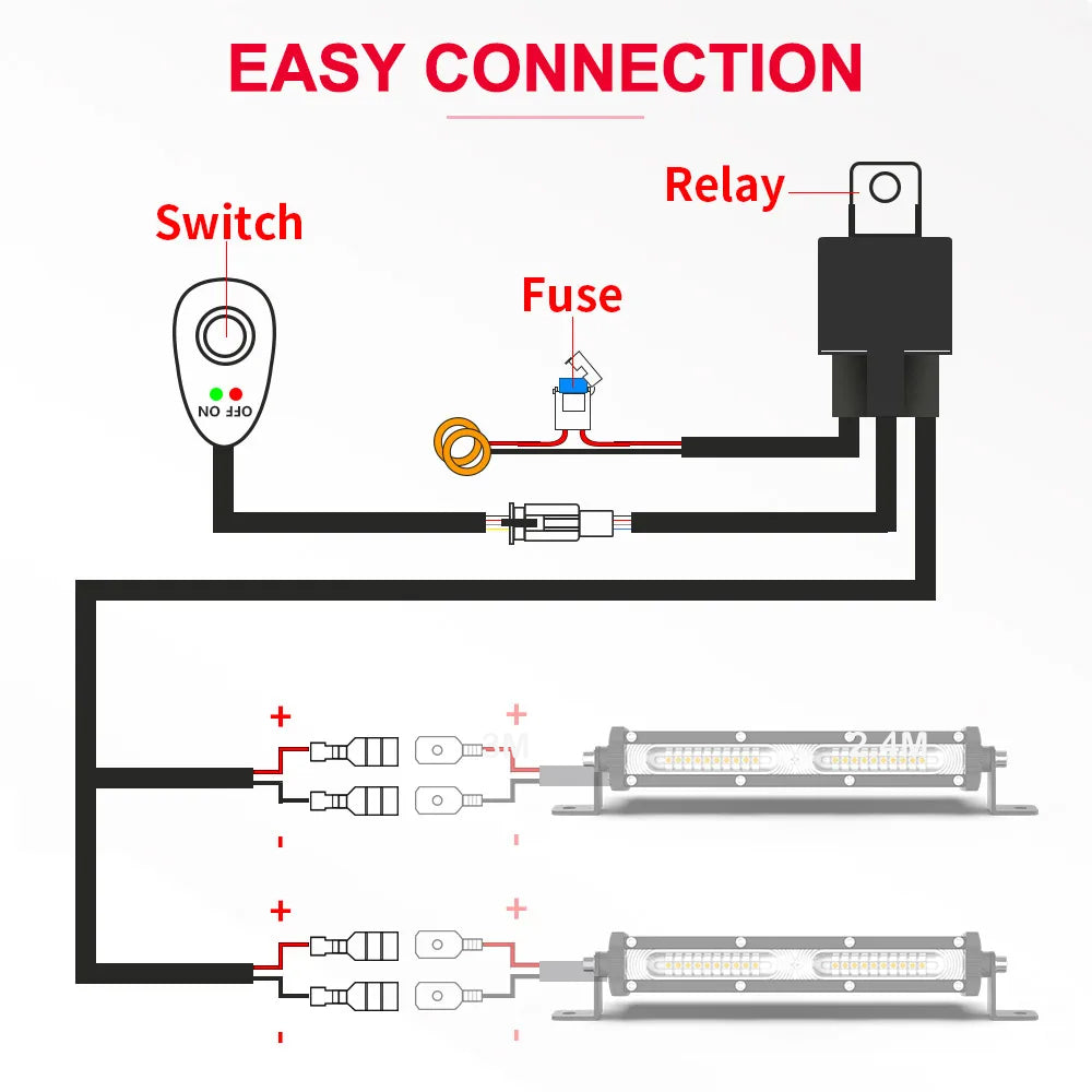 3M 12V 40A Wiring Harness Relay Loom Cable Kit for 2pcs LED Light bars Work Lamp