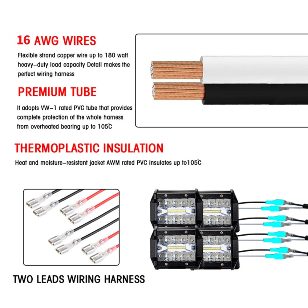 2.2M 12V 40A Wiring Harness Relay Switch Cable Kit for 4pcs LED Work Light bars